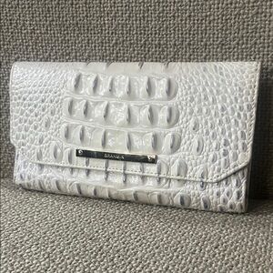 Brahmin White & Blue Crocodile Embossed Wallet With Checkbook & Pen